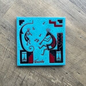 Teissedre Kokopelli Flute Player Tile Trivet Cleo Southwestern Pueblo Vintage